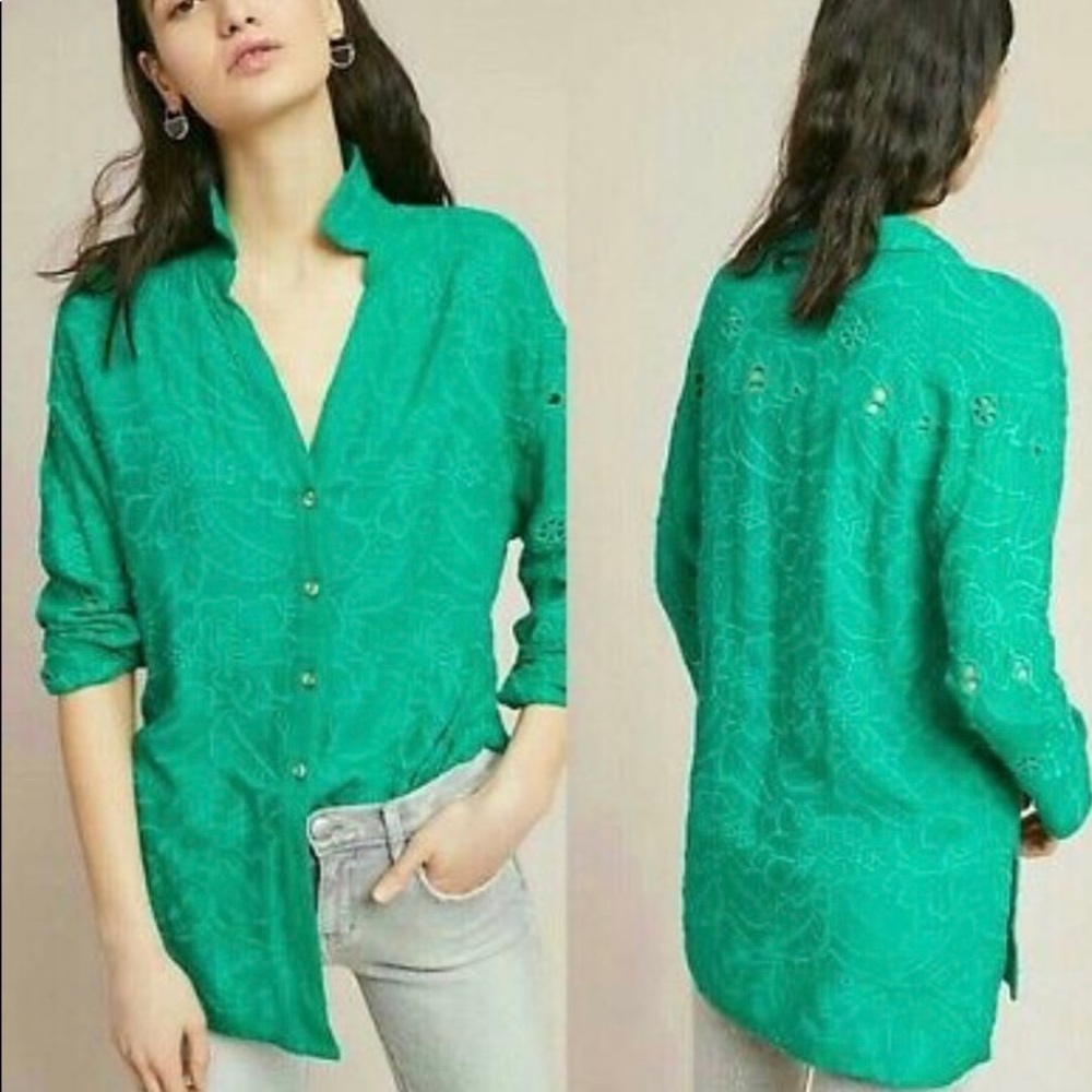 Anthropologie AKEMI + KIN Green Floral Tunic TOP